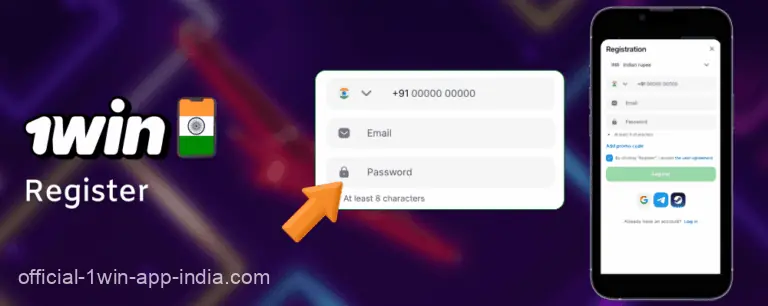 Register an account on the 1win app in India